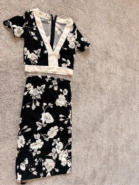 Black & Cream Floral Two-Piece Wedding Dress Set